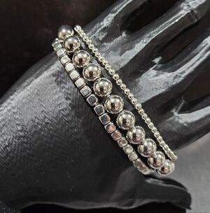 📣$8 DEALS📣Silver Beaded Adjustable Bracelets Set Of 3